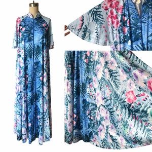 Vintage Blue and Pink Floral Maxi Dress
